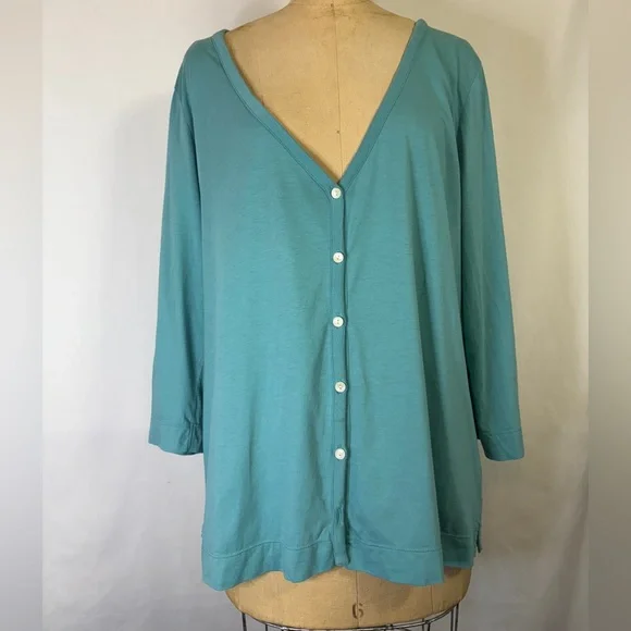 J. Jill Turquoise Button-Down Pima Cotton Shirt Soft Aesthetic Minimalist Prarie - Picture 1 of 4